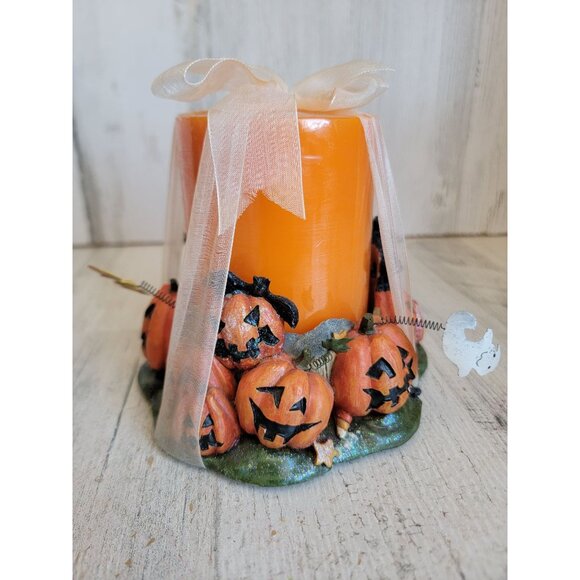 Halloween pumpkin stack holder candle pillar orange home decor candy corn - Picture 5 of 9